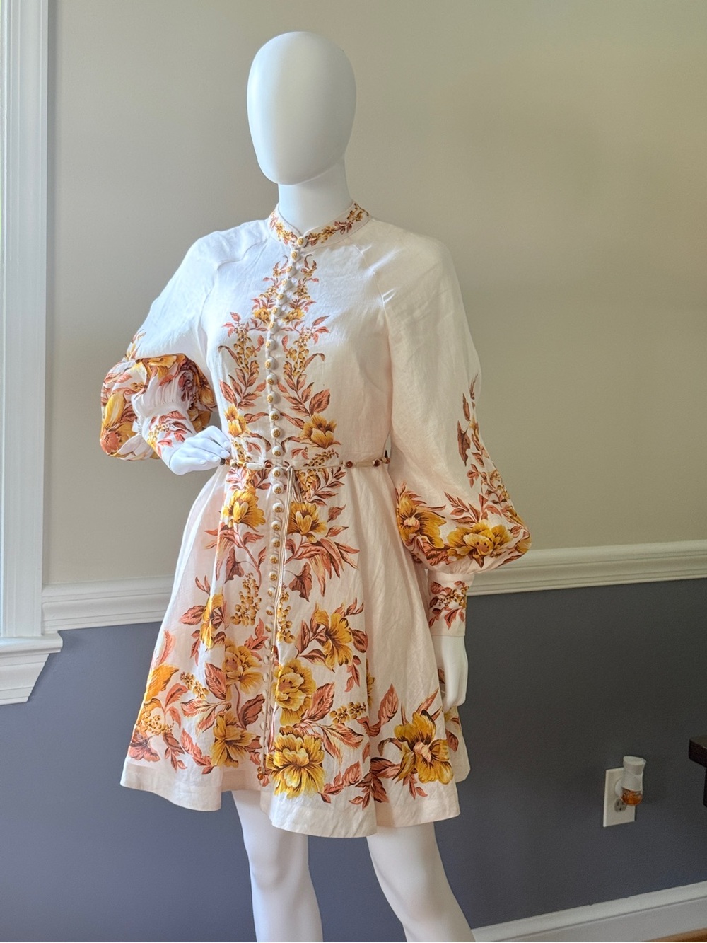 Zimmermann Vacay White and Orange Long Sleeve Floral dress